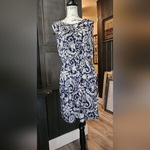 AT Loft Navy and White Paisley Dress